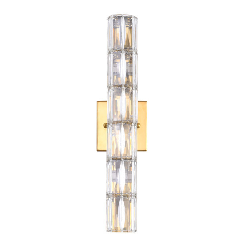 Gold Metal Frame Wall Sconce with Clear Crystal Cylinder Shade by Bethel - view 2