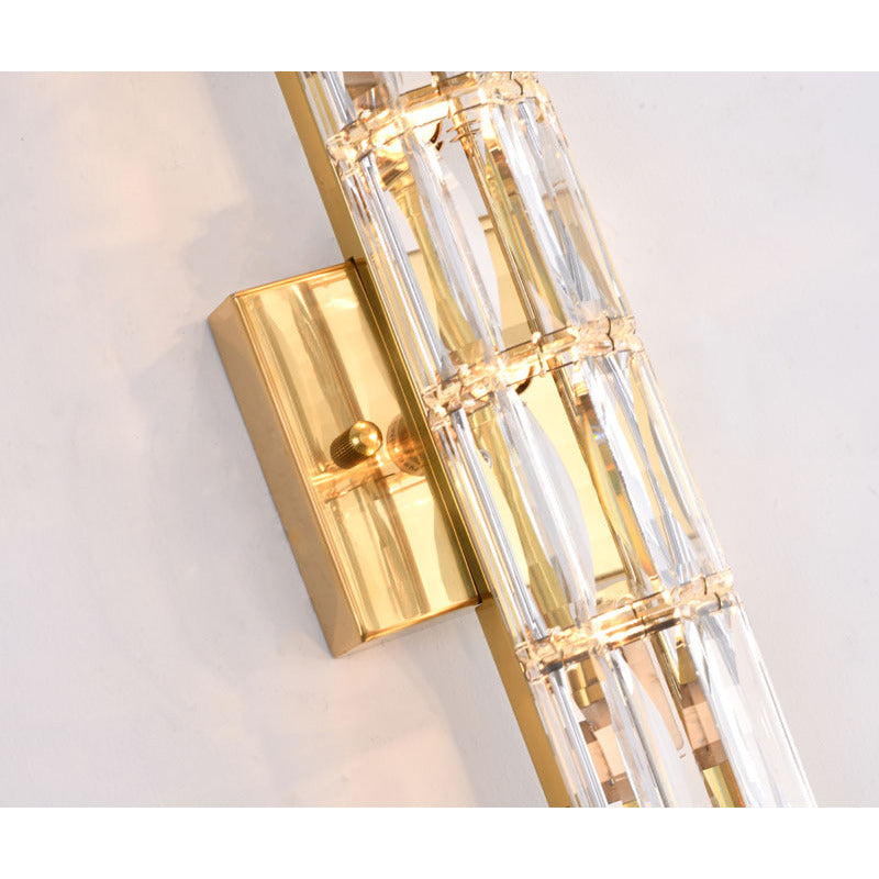 Gold Metal Frame Wall Sconce with Clear Crystal Cylinder Shade by Bethel - view 3