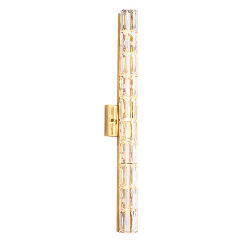 Gold Metal Frame Wall Sconce with Clear Crystal Cylinder Shade (MBC11031760) by Bethel