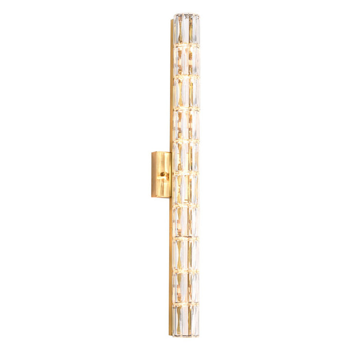 Gold Metal Frame Wall Sconce with Clear Crystal Cylinder Shade (MBC11031760) by Bethel
