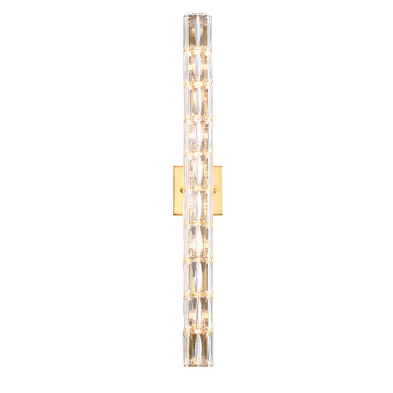 Gold Metal Frame Wall Sconce with Clear Crystal Cylinder Shade (MBC11031760) by Bethel - view 2