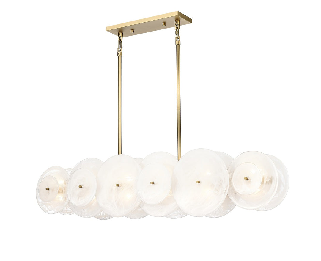 Boreas - 12 Light Linear Chandelier with Alabaster Glass in Aged Brass by Moderno Lighting