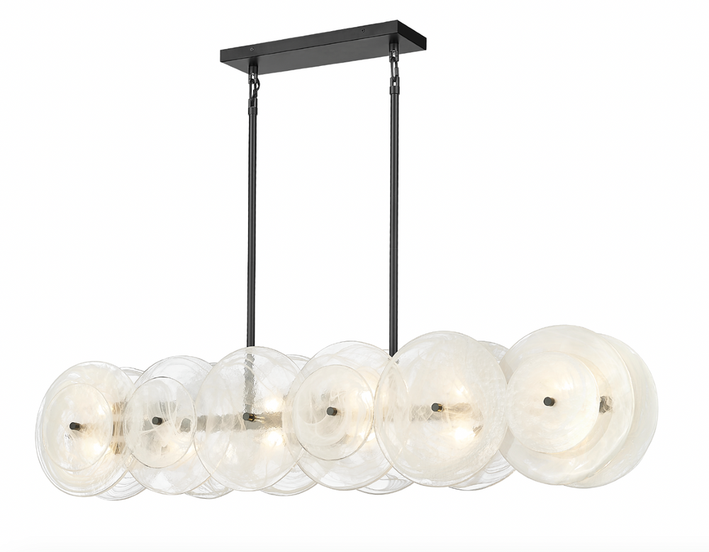 Boreas - 12 Light Linear Chandelier with Alabaster Glass in Matte Black by Moderno Lighting