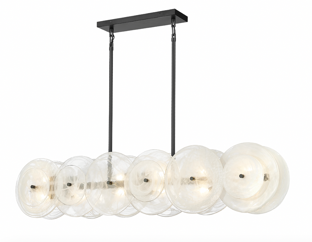 Boreas - 12 Light Linear Chandelier with Alabaster Glass in Matte Black by Moderno Lighting