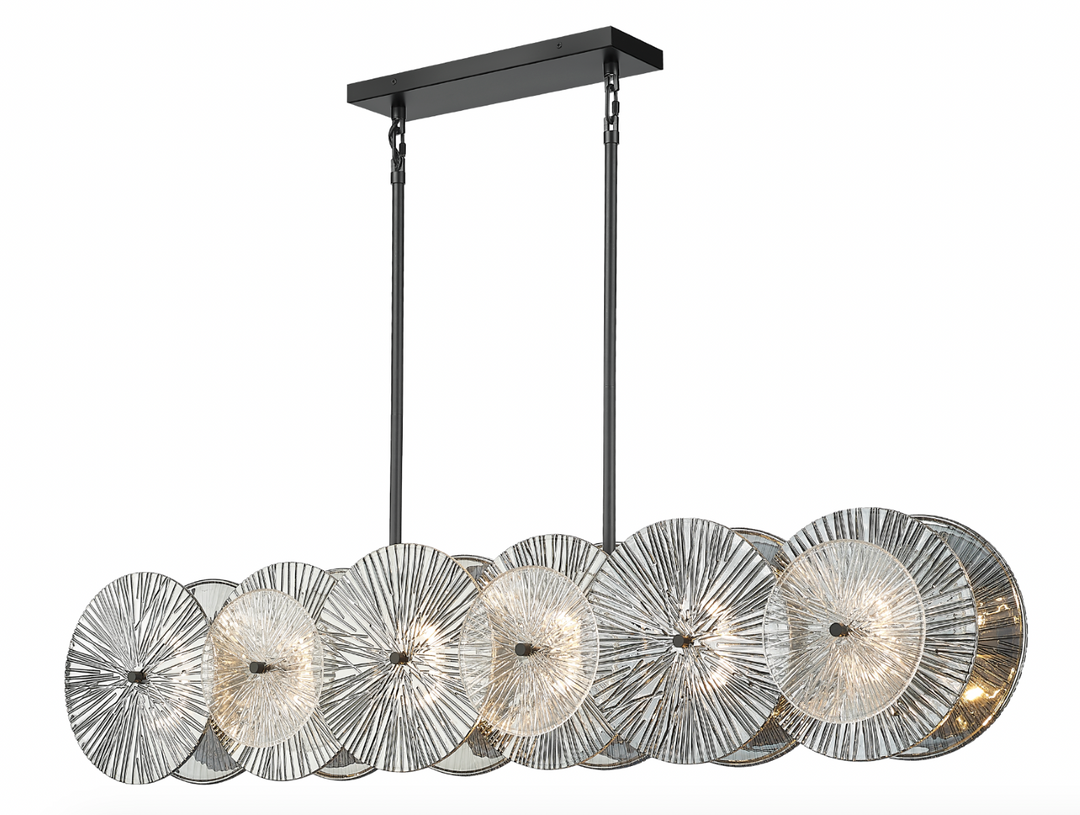 Kronos - 12 Light Linear Chandelier with Smoked Glass in Matte Black by Moderno Lighting