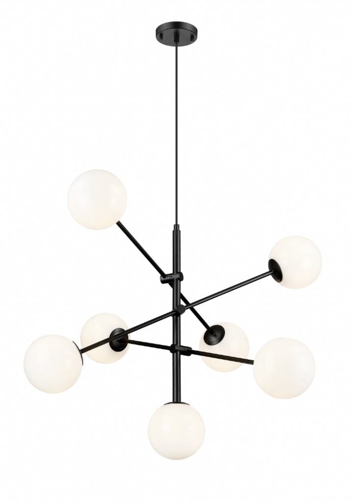 Oculus - 7 Light Chandelier with Alabaster Glass in Matte Black by Moderno Lighting