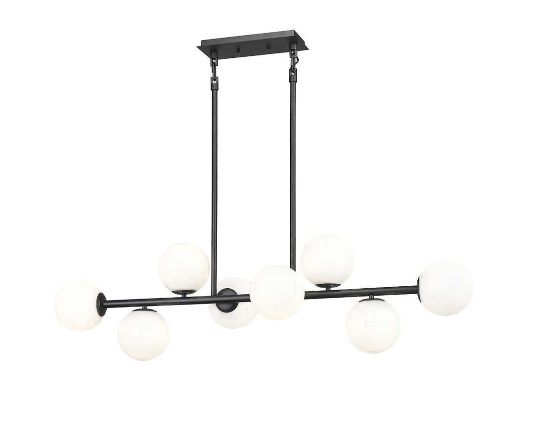 Oculus - 8 Light Linear Chandelier with Alabaster Glass in Matte Black by Moderno Lighting