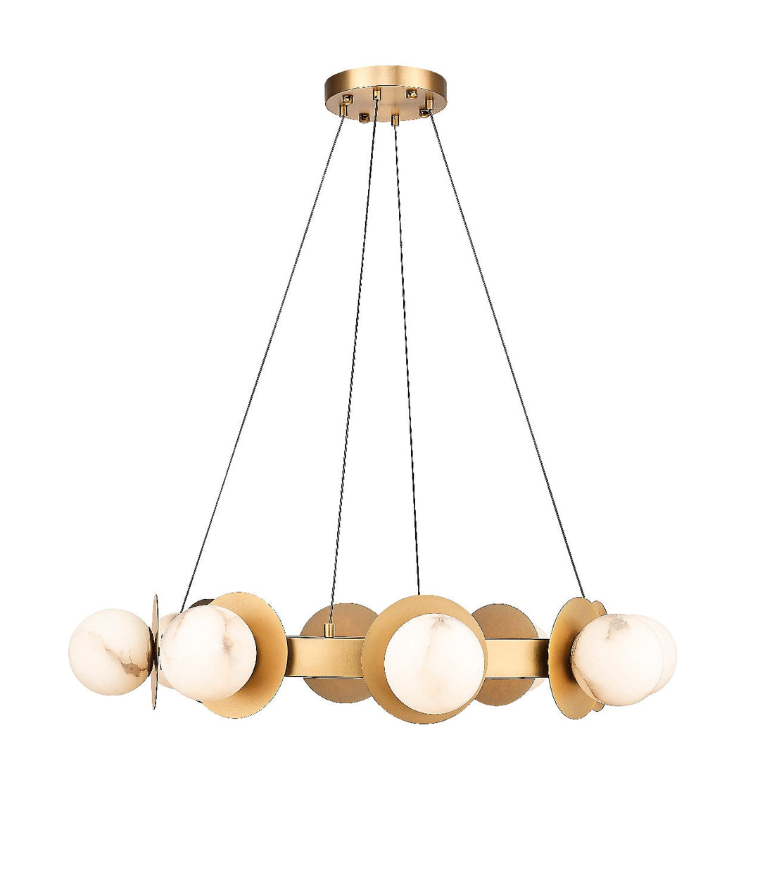 Sphaira 8 Light LED Chandelier with Alabaster Stone - Aged Brass