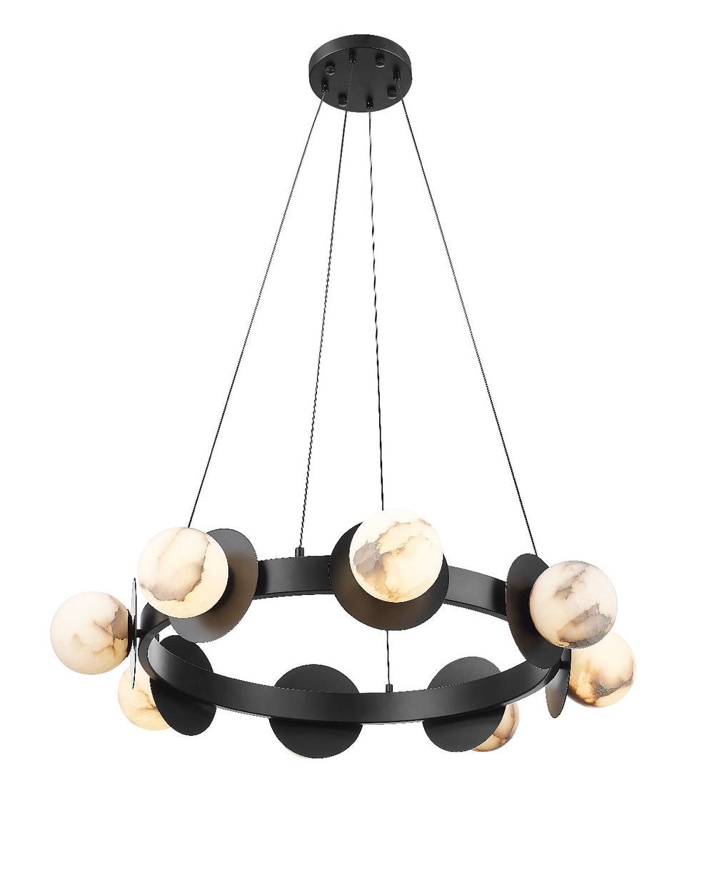 Sphaira 8 Light LED Chandelier with Alabaster Stone - Textured Black