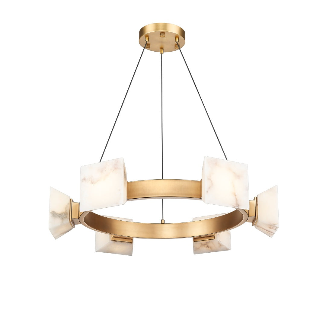 Cubo 6 Light LED Chandelier with Alabaster Stone - Aged Brass