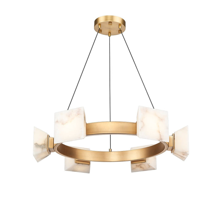 Cubo 6 Light LED Chandelier with Alabaster Stone - Aged Brass