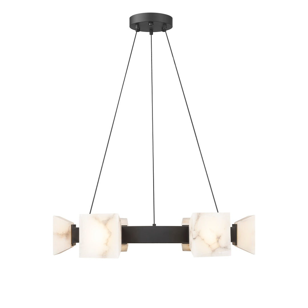Cubo 6 Light LED Chandelier with Alabaster Stone - Matte Black