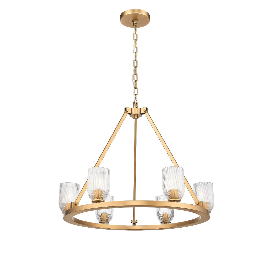 Angeio Multiple Light Chandelier with Reeded Clear Glass - Aged Brass