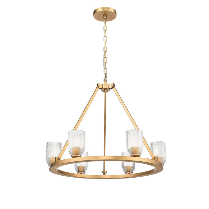 Angeio Multiple Light Chandelier with Reeded Clear Glass - Aged Brass
