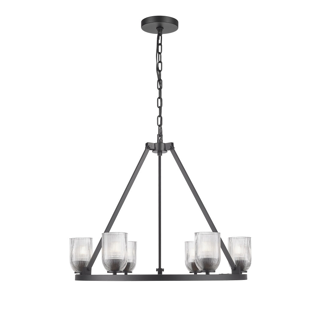 Angeio Multiple Light Chandelier with Reeded Clear Glass - Textured Black