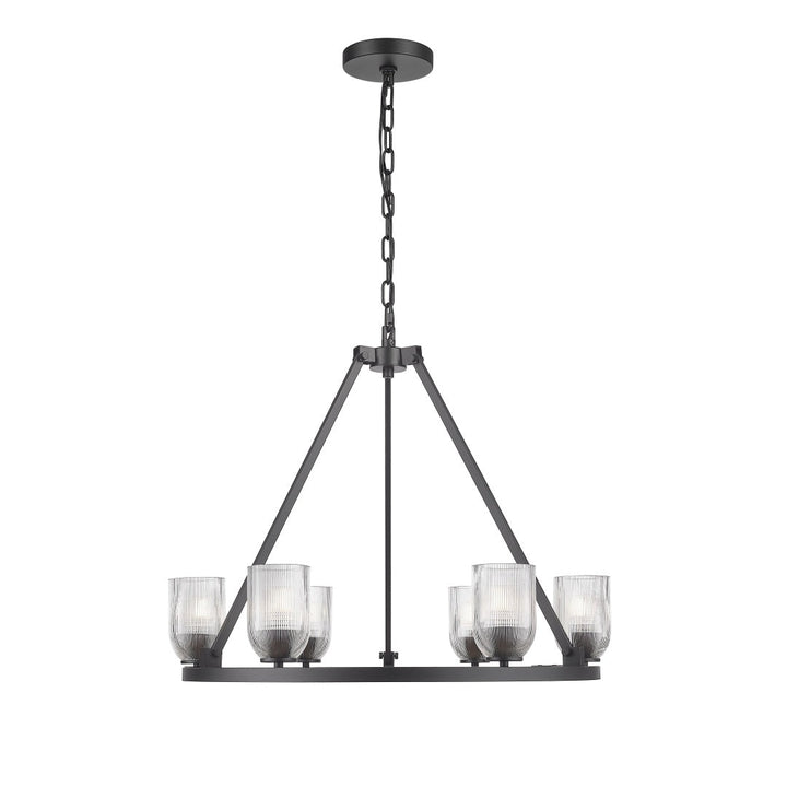 Angeio Multiple Light Chandelier with Reeded Clear Glass - Textured Black
