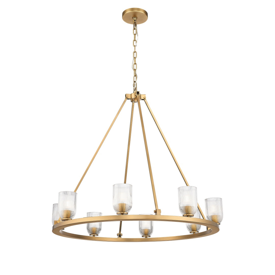 Angeio Multiple Light Chandelier with Reeded Clear Glass - Aged Brass