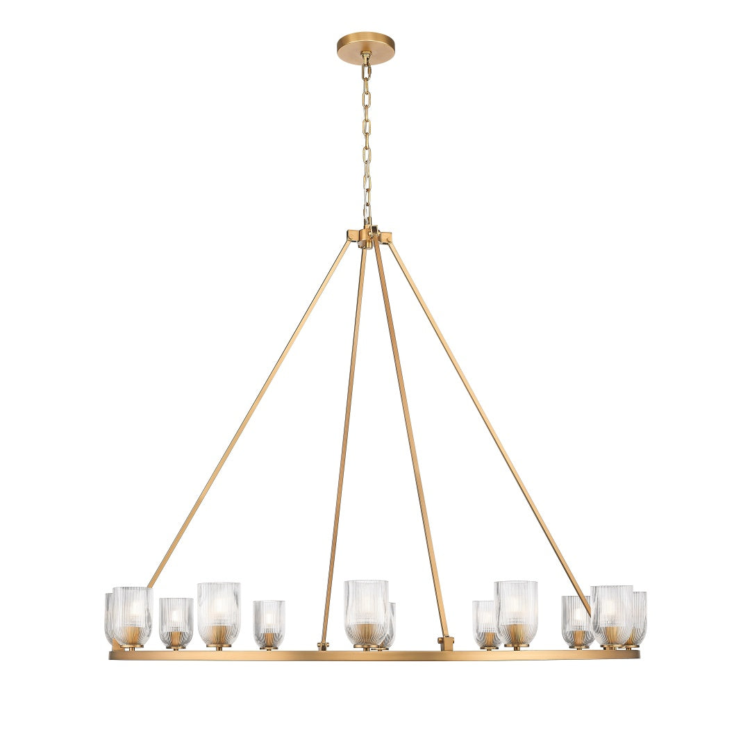Angeio Multiple Light Chandelier with Reeded Clear Glass - Aged Brass