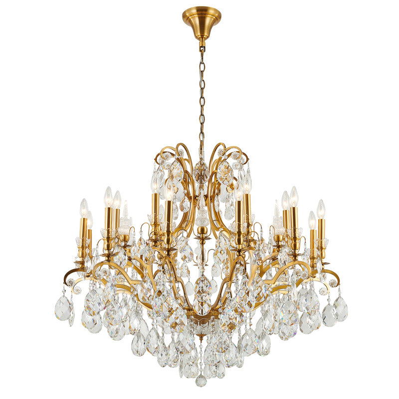 Metal Frame Chandelier with Clear Hanging Crystals (MD809219) in Antique Brass by Bethel