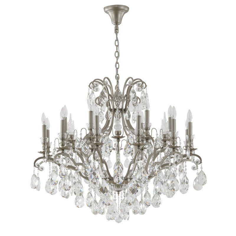Metal Frame Chandelier with Clear Hanging Crystals (MD809219) in Pewter by Bethel