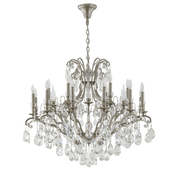 Metal Frame Chandelier with Clear Hanging Crystals (MD809219) in Pewter by Bethel
