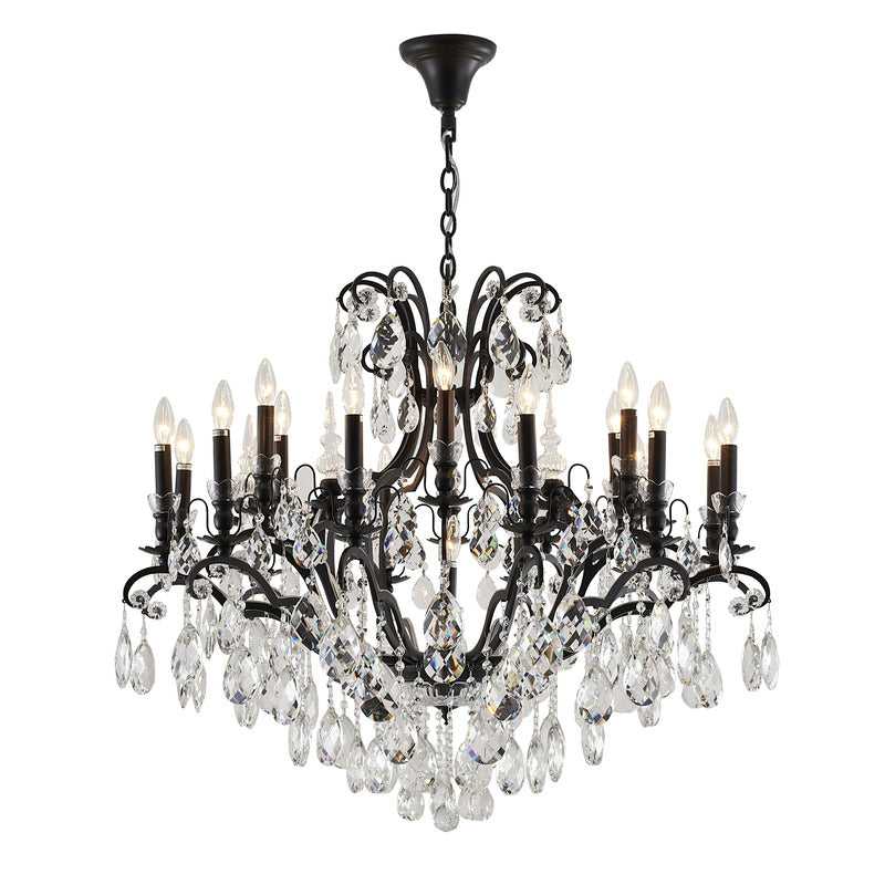 Metal Frame Chandelier with Clear Hanging Crystals (MD809219) in Black by Bethel