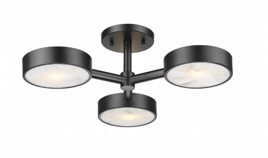 Icarus - 3 Light Flush-Mount with Alabaster Stone in Textured Black by Moderno Lighting