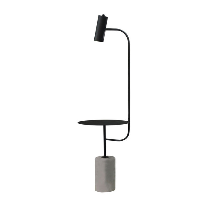 Matte Black Metal Frame Floor Lamp/Side Table with Concrete Base by Bethel