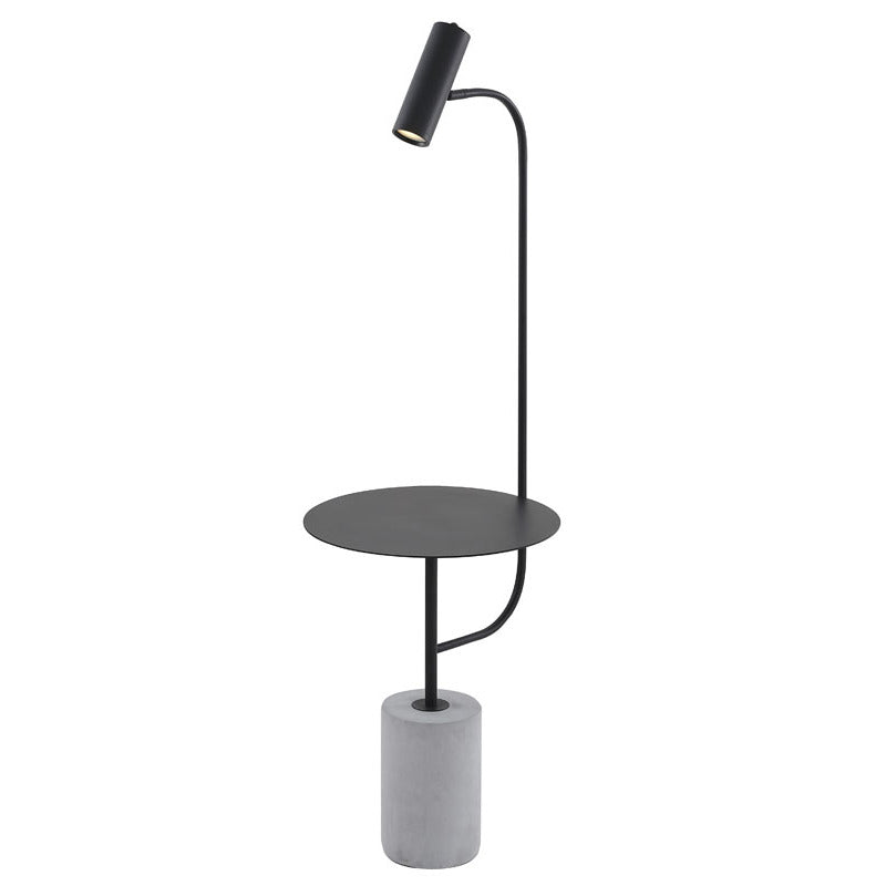 Matte Black Metal Frame Floor Lamp/Side Table with Concrete Base by Bethel - view 2