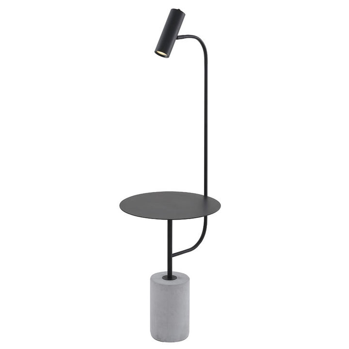 Matte Black Metal Frame Floor Lamp/Side Table with Concrete Base by Bethel - view 2