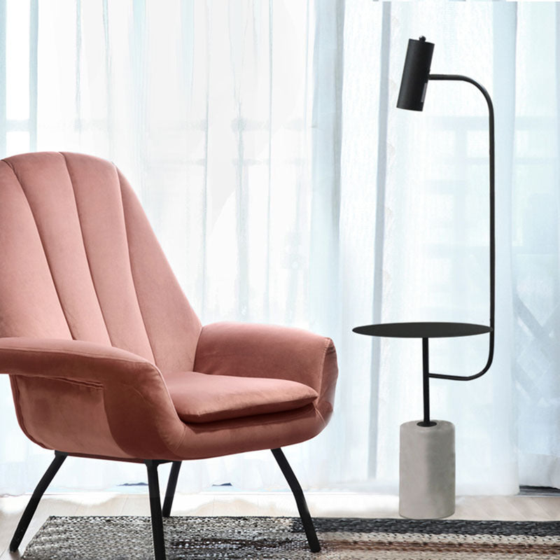Matte Black Metal Frame Floor Lamp/Side Table with Concrete Base by Bethel - view 8