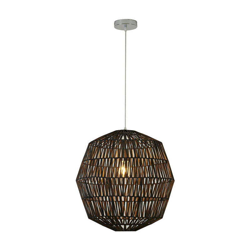 Black Weaved Rope Pendant Light with Chrome Hardware by Bethel