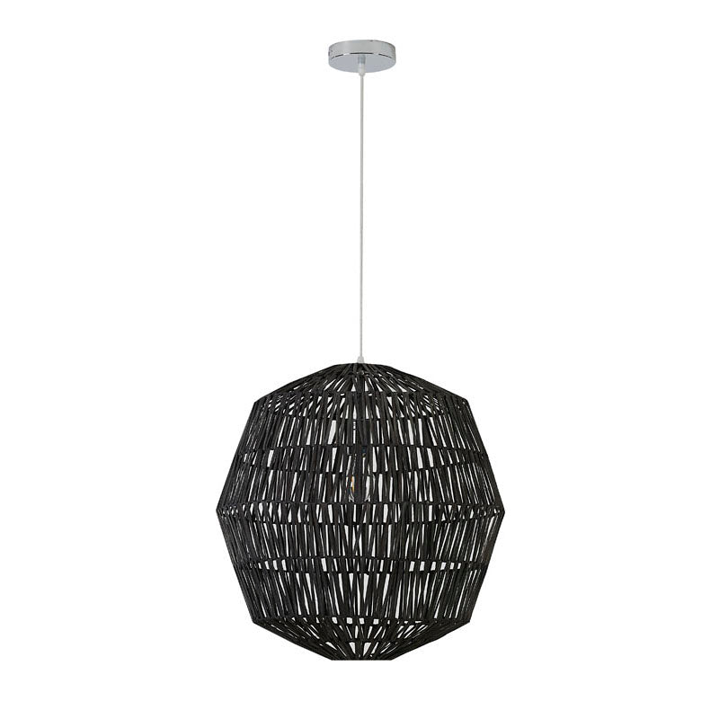 Black Weaved Rope Pendant Light with Chrome Hardware by Bethel - view 3
