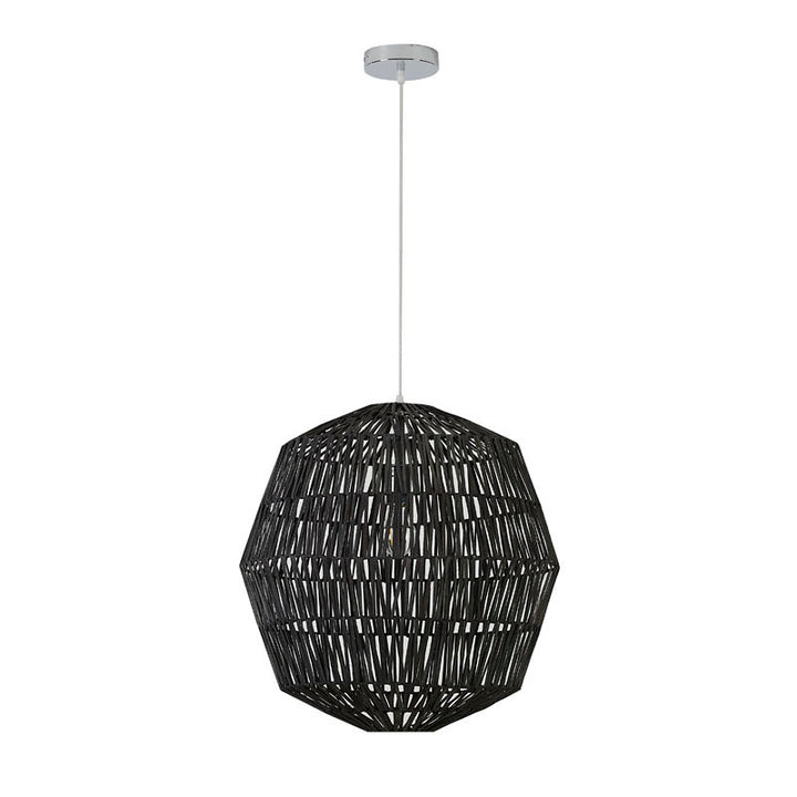 Black Weaved Rope Pendant Light with Chrome Hardware by Bethel - view 3