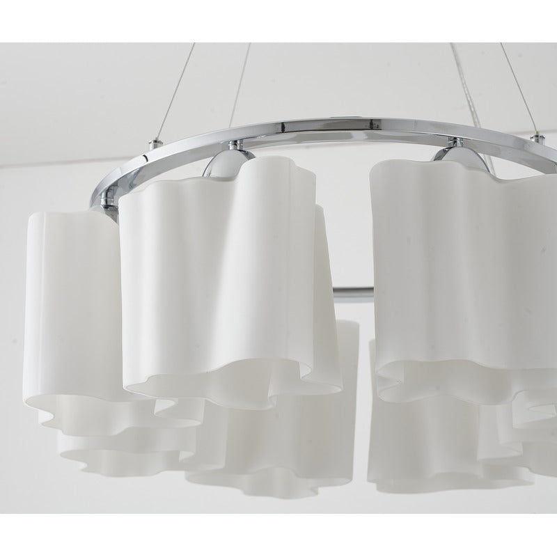 White Opal Glass Chandelier with Chrome Hardware by Bethel - view 2