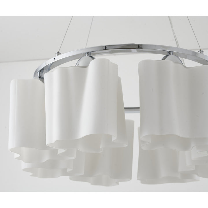 White Opal Glass Chandelier with Chrome Hardware by Bethel - view 2