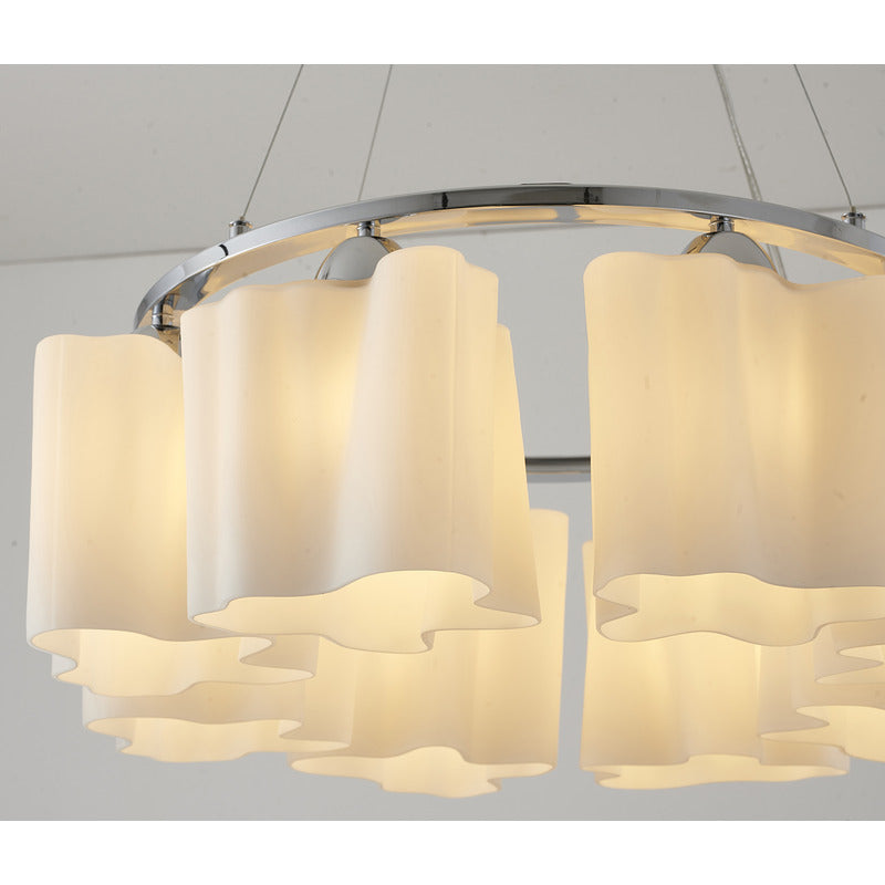 White Opal Glass Chandelier with Chrome Hardware by Bethel - view 3