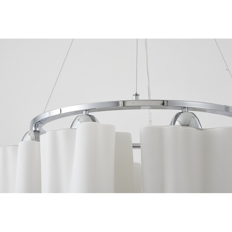 White Opal Glass Chandelier with Chrome Hardware by Bethel - view 4