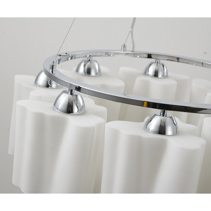 White Opal Glass Chandelier with Chrome Hardware by Bethel - view 5