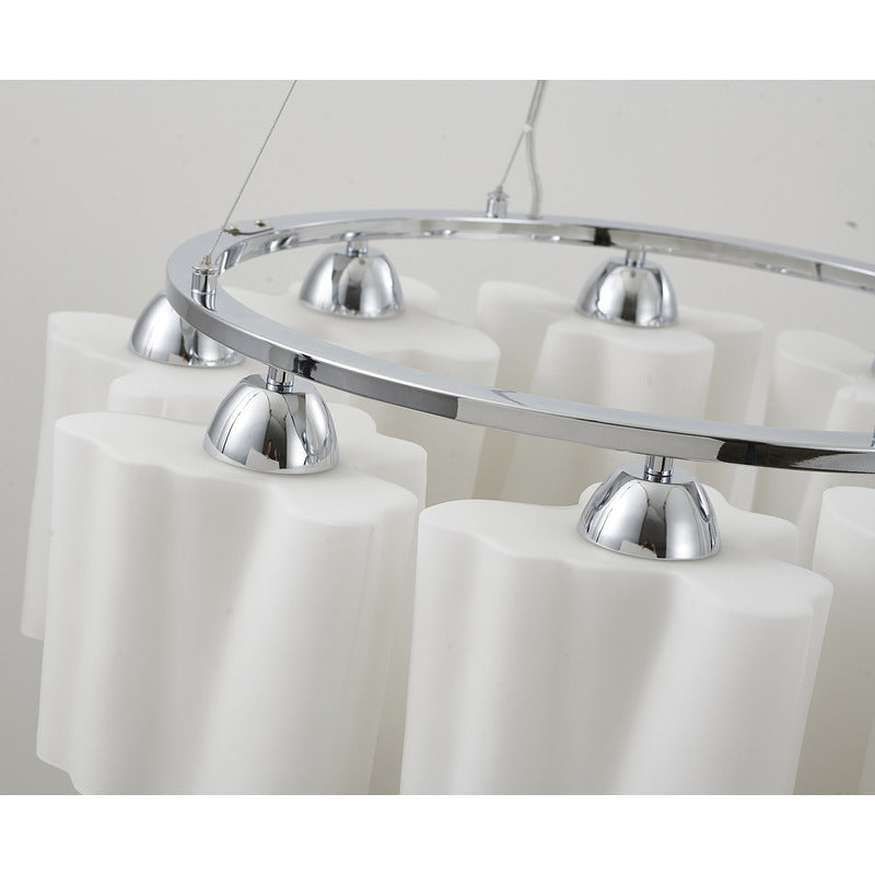 White Opal Glass Chandelier with Chrome Hardware by Bethel - view 6