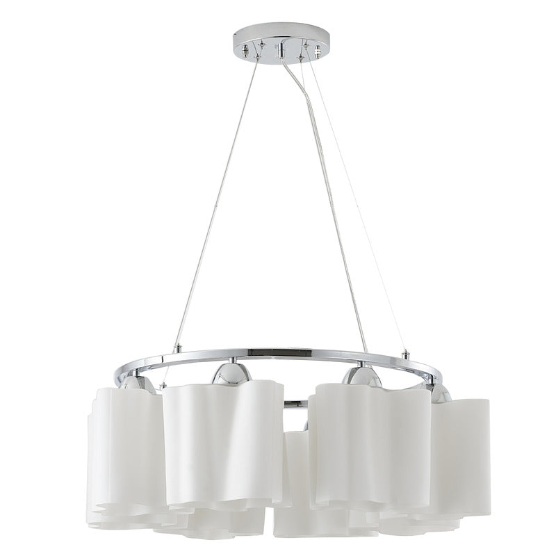 White Opal Glass Chandelier with Chrome Hardware by Bethel - view 8