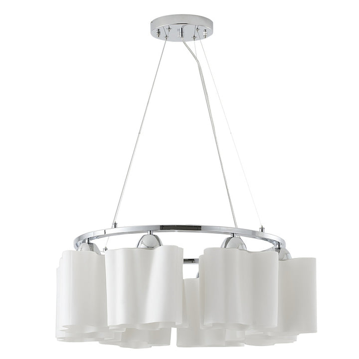 White Opal Glass Chandelier with Chrome Hardware by Bethel - view 8