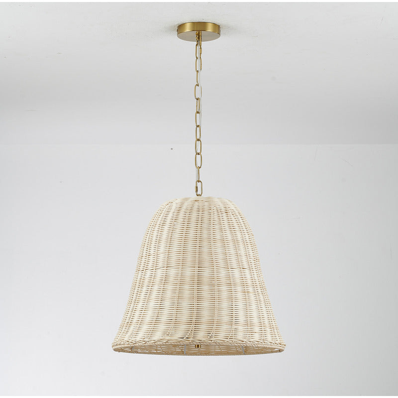 Natural Vine Basket Chandelier with Hardware in Brass Natural Wood by Bethel
