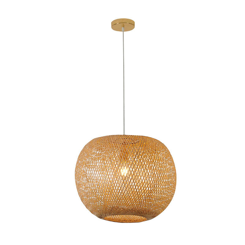 Bamboo Wood Weaved Basket Pendant Light with Brass Hardware by Bethel