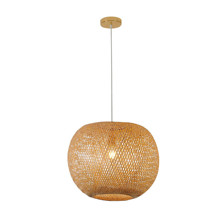 Bamboo Wood Weaved Basket Pendant Light with Brass Hardware by Bethel