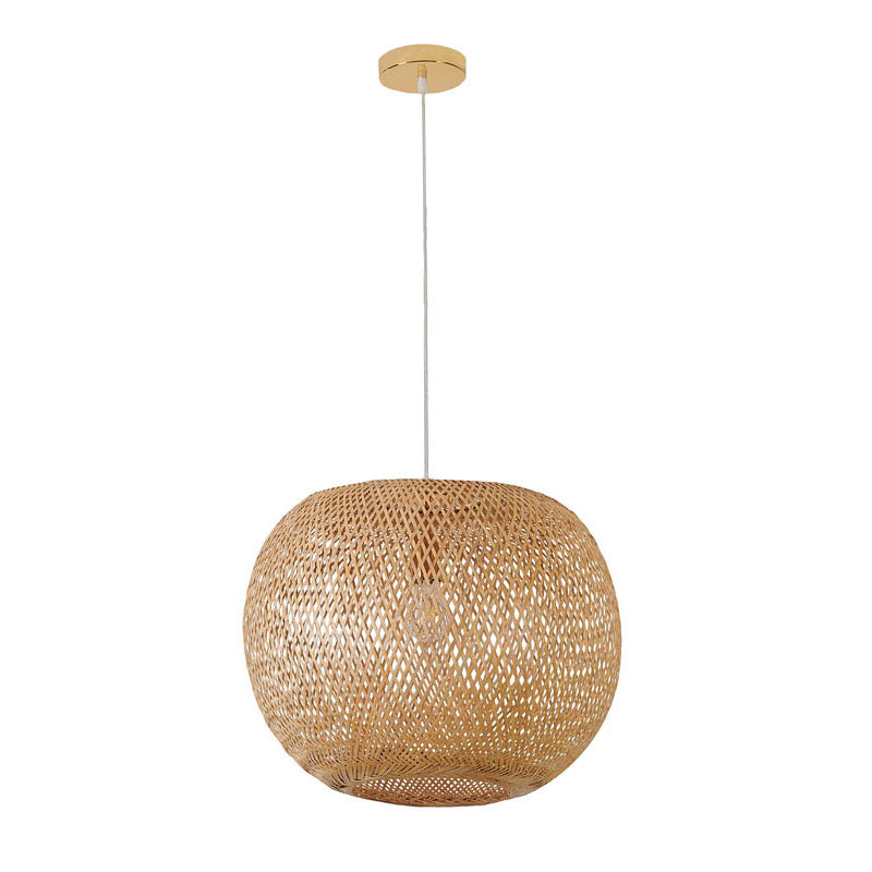 Bamboo Wood Weaved Basket Pendant Light with Brass Hardware by Bethel - view 2
