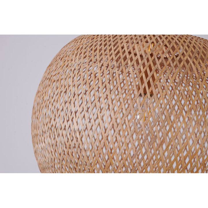 Bamboo Wood Weaved Basket Pendant Light with Brass Hardware by Bethel - view 3