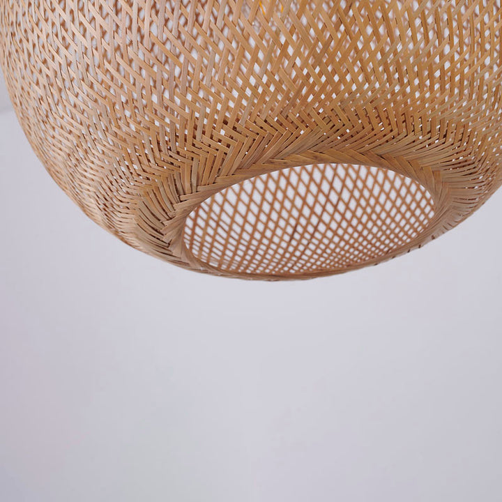 Bamboo Wood Weaved Basket Pendant Light with Brass Hardware by Bethel - view 4