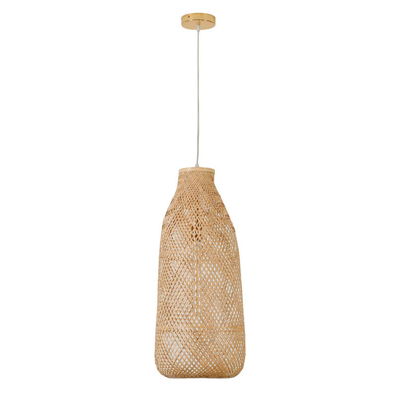 Bamboo Wood Weaved Pendant Light with Gold Hardware by Bethel - view 2