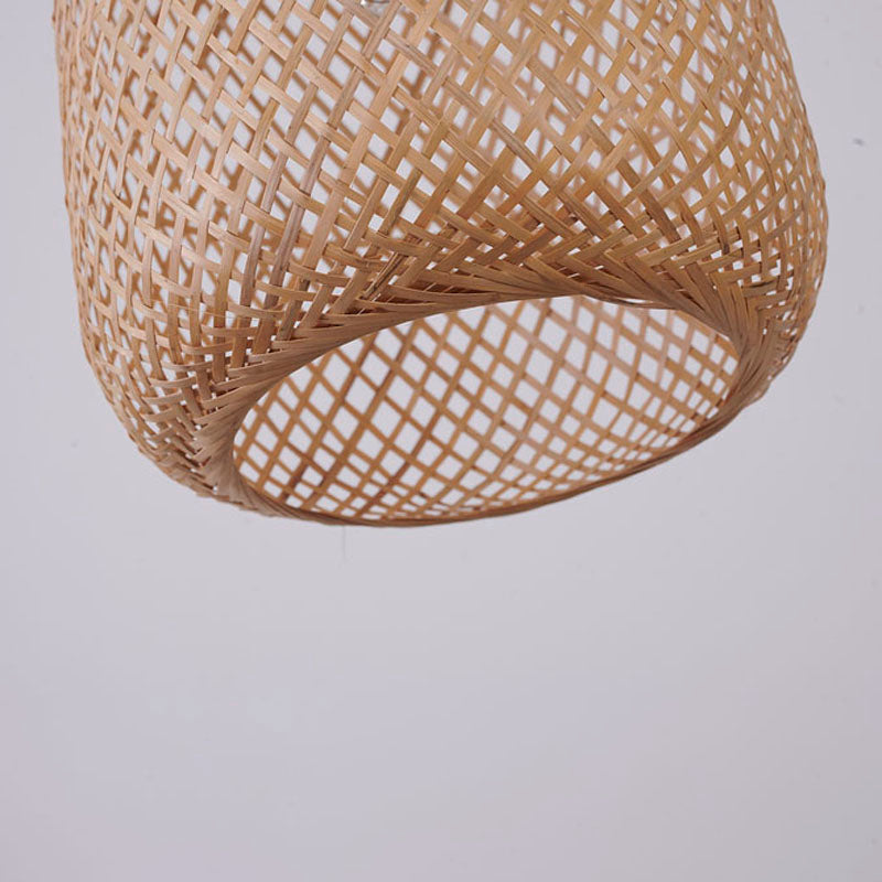 Bamboo Wood Weaved Pendant Light with Gold Hardware by Bethel - view 4